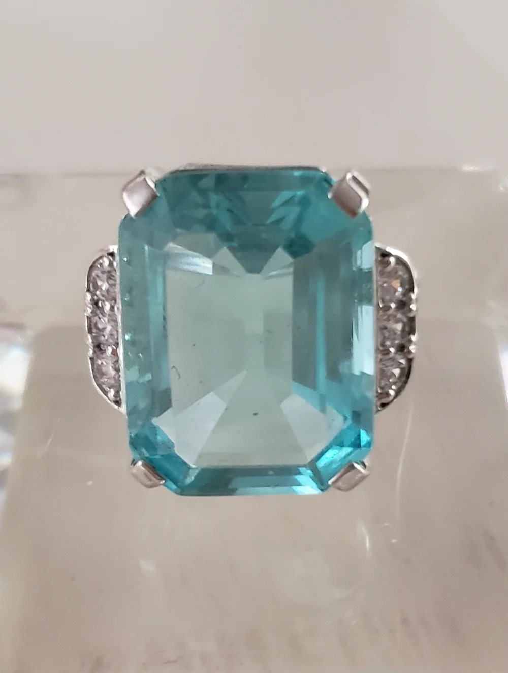 Cocktail Ring, Faux Aquamarine, Sterling Silver, Not Used, Like New, Size 8
